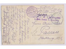 Abensberg,  seltener violetter  Einnahme-Nachweisstempel  mit handschriftlichem Porto 30.000 auf Ansichtskarte, Poststempel 4