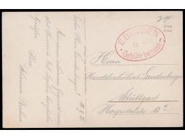 Ebingen,  roter Gebühr bezahlt-Ovalstempel   12.9.23 auf Ansichtskarte nach Stuttgart, Bedarf
Stichwort: Württemberg
Postleit