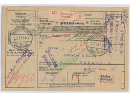 Hohenstein-Ernstthal,  violetter vierzeiliger  Einnahme-Nachweis-Stempel  auf Auslands-Wertpaketkarte in die Schweiz, Stempel