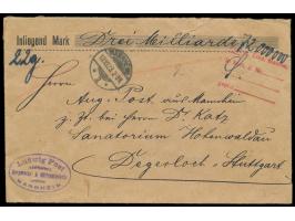 Mannheim 2,  seltener vierzeiliger  Einnahme-Nachweisstempel  mit handschriftlicher Portoangabe "72.000.000" auf  Wertbrief  