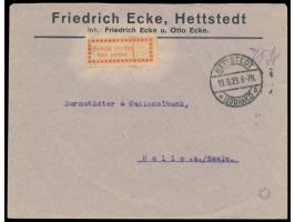 Halle (Saale) OPD,  Firmenbrief mit karminfarbenem Gebührenzettel (schwacher Leimfleck), Stempel  Hettstedt (Südharz)  18.9.2