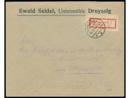 Halle (Saale) OPD,  Firmenbrief mit bräunlichrotem Gebührenzettel, Stempel  Droyßig  13.9.23, nach Weißenfels, Bedarf
Postlei