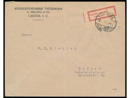 Halle (Saale) OPD,  Firmenbrief mit bräunlichrotem Gebührenzettel (kleinere Schrift) mit Unterrand, Stempel  Laucha (Unstrut)