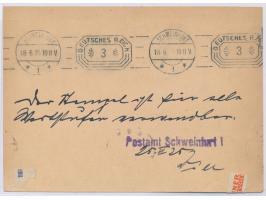 Bandstempel &nbsp;Schweinfurt 1 &nbsp;18.6.25 mit Achteck-Wertrahmen mit Verzierung neben der Wertziffer 3, &nbsp;Probeabschl