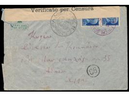 Ägäis - Insel Scarpanto:  2 x 1,25 L. "Imperiale" auf Luftpostbrief mit sehr seltenem roten Stempel  Finichi Scarpanto / Egeo