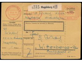 Paketkarten-Postfreistempel   Magdeburg 3  21.8.44 mit Achteck-Wertrahmen Deutsches Reich 100 Pf., 2 Stempelköpfe für Stammte