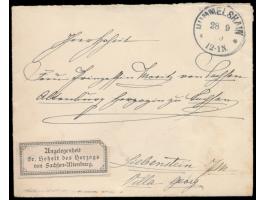 kleinformatiger Umschlag mit rückseitig silberfarbenem Wappeneindruck und Aufkleber  "Angelegenheit Sr. Hoheit des Herzogs vo