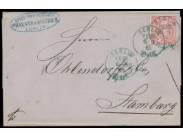 Hinrichsen-Ankunft-Maschinenstempel Hamburg &nbsp;8.3.(1869) mit fehlender Randlinie unten (Miller Typ c) rückseitig auf Falt
