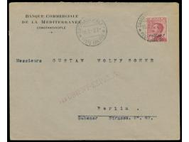 Levante, &nbsp;7,20 Pia. auf 60 C. als Einzelfrankatur auf Firmenbrief mit Stempel &nbsp;Costantinopoli / Poste Italiane &nbs