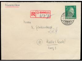 Einschreibbrief mit Einzelfrankatur 42 Pf., Gitterstempel Göschwitz (Saale) 17.11.44, roter  R-Stempel mit PLGZ (15)   Göschw