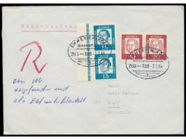 Emmerich - Köln  Zug 108, Ovalstempel mit Nr. 3, 7.1.64, Einschreibbrief mit BRD-Frankatur 70 Pf., handschriftlich "R - ohne 
