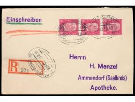 Halle (S.) - Querfurt  Z. 2062, Ovalstempel 3.8.30 auf  Einschreibbrief  mit 3 x 15 Pf. Hindenburg, Bahnpoststempel auch auf 