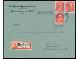 Homburg (Saar) - Bad Münster a Stein  Z. 848 21.6.28, Ovalstempel mit Zierstück auf  Einschreibbrief,  Frankatur 3 x 15 Pf. K