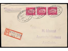 Magdeburg - Köthen - Leipzig  Z. 431 10.3.30, Ovalstempel mit Zierelement unten, auf  Einschreibbrief  mit 3 x 15 Pf. Hindenb