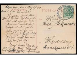 Mannheim - Weinheim - Heidelberg,  seltener Ovalstempel der  Straßenbahn  Zug 16 auf Ansichtskarte aus Schrießheim mit 5 Pfg.