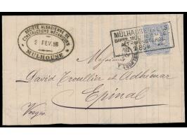 R4  Mühlhausen i. Els / Bahnp Mühlhausen i. E. / Alt-Münsterol  / 2.2.86 auf Faltbrief mit 20 Pf. nach Frankreich, Ankunftste