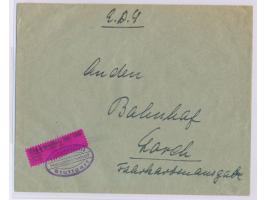 Eisenbahn-Dienstsache  als  Einschreiben  von  Stuttgart  nach Lorch, rosa Aufkleber  "Einschreiben Nr. 183"  und Ovalstempel