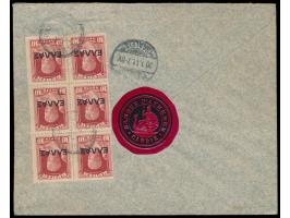 5 L. und Sechserblock 10 L. (rückseitig) mit Londoner Aufdruck auf  Einschreibbrief mit Stempel  Heraklion 31.12.1910 nach De