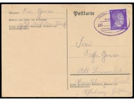 Thorn - Allenstein,  violetter  Not-Ovalstempel  auf Postkarte mit 6 Pf. Hitler nach Alt-Brambek bei Rendsburg, geschrieben a