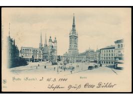 Privatganzsache mit  Jahrhundert-Wertstempel  5 Pf. Germania, rückseitig Bild  Halle (Saale) - Markt,  Frech F 47 (Z), Stempe