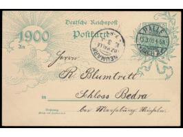 Privatganzsache mit  Jahrhundert-Wertstempel  5 Pf. Germania, rückseitig Bild  Halle (Saale) - Markt,  Frech F 47 (Z), Stempe