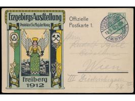 Privatganzsache 5 Pf.,  Erzgebirgs-Ausstellung Freiberg 1912,  Offizielle Postkarte 1., Frech C 148 / 01, passender Sonderste