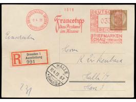 Privatganzsache 3 Pf. Hindenburg,  Briefmarkenschau Dresden 1933,  Frech C 1 / 02, mit  Absenderfreistempel  Briefmarkenschau
