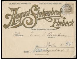 Umschlag mit Wertstempel 3 Pf.,  August Stukenbrok, Einbeck,  mit goldener Zierschrift und Eichenzweigen in farblosem Prägedr