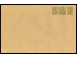 2 großformatige Privat-Ganzsachenumschläge mit drei Wertstempeln zu 60 Pf. olivgrün, Strahlendorf / Mette PU 55 A 1, 1 x unge