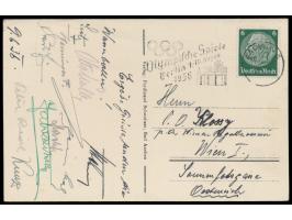 Maschinen-Werbestempel  Aachen 5  9.6.36  Olympische Spiele Berlin ... auf Ansichtskarte nach Wien,  Text "ergebene Grüsse se