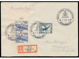Sonderstempel  Berlin Olympia-Schwimmstadion a  1.8.36 auf Einschreibbrief nach Leipzig, mit 25 Pf. Winter-Olympiade im senkr