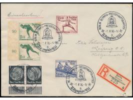 Sonderstempel  Berlin Olympia-Pressehauptquartier a  1.8.36 auf Einschreibbrief nach Leipzig, frankiert mit 54 Pf. für die 2.