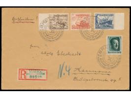 Einschreibbrief  mit Sondermarken-Frankatur, Sonderstempel  Bremen 1  Werbeschau für das W.H.W. ... 5.12.37, Blanko-R-Zettel 