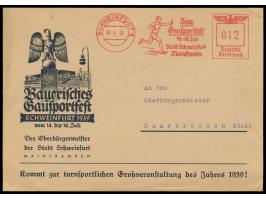Sonderstempel  Schweinfurt - Gau XV Bayern NSRL - Fest der Leibesübungen   14-16.7.1939  15.7.39 auf Ansichtskarte "Willi-Sac