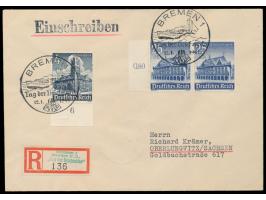 4 Pf. und 2 x 25 PF. WHW auf Einschreibbrief 2. Gewicht mit Sonderstempel  Bremen 1 "Tag der Briefmarke"  12.1.1941 (Schnellb