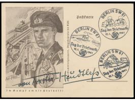 Propagandakarte  "Im Kampf um die Freiheit"  (Bild Panzertruppe) im Muster der Ganzsache (P 242) ohne Wertstempel, 7 verschie