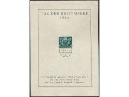 Sondermarke  Tag der Briefmarke 1944  auf Gedenkblatt des  Briefmarkensammler-Club "Hallensia" , Format 15 x 21 cm, Tagesstem