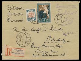 Mischfrankatur 3 Rub. (1919) und 1 Rub. (1920) auf  Einschreibbrief  mit Stempel  Riga  1.10.20 nach Deutschland,  handschrif