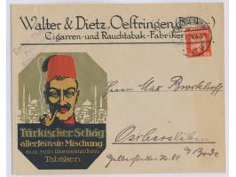 Reklameumschlag &nbsp;&quot;Walter &amp; Dietz, Oestringen (Baden) Cigarren- und Rauchtabak-Fabriken&quot; mit mehrfarbiger A