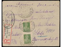 UdSSR,  2 x 20 Kop. Arbeiter ungezähnt auf Einschreibbrief mit Stempel  Berdjansk Bahnhof  11.8.24 nach Deutschland, Durchgan