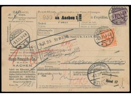 9 Auslandspaketkarten mit fortlaufender Nummer 930 bis 938 für  9 Pakete  in die Schweiz nach Luzern, Frankatur mit 50 und 10