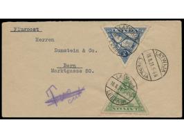 1 R. und 20 R. Flugpost auf  Luftpostbrief  mit Stempel Latwija / Leepaja 18..8.21 in die Schweiz, ohne Durchgangsstempel, ha