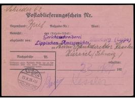 20 Pf. "Neuer Reichsadler" (ein kurzer Zahn) auf  Rückschein  aus der Schweiz zurück an das Amtsgericht Blomberg (Lippe), Ste