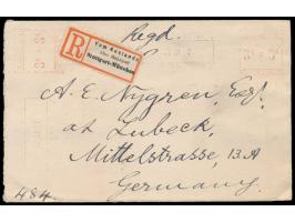 Indien-Universal-Absenderfreistempel  3 A. mit Maschinennummer 8. aus Madras 17.3.27 auf Einschreibbrief nach Deutschland, in