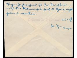 5 Pf. Schiller auf Ortsbrief mit Stempel  Halle (Saale) 2  23.4.27, rückseitig handschriftlicher Vermerk  "Wegen Hochwasser i