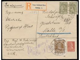 Einschreibbrief mit  UdSSR-Mischfrankatur  28 Kop. von Woronesch 9.12.29 nach Halle, handschriftlicher R-Vermerk,  R-Zettel "