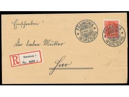 Streifband der Frankonia Schokoladenwerke Würzburg,  Postwurfsendung  mit Wiedergabe einer Phantasie-Briefmarke 15 Pfg. und S