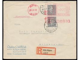 2 x 20 Pf. Ebert "grau" mit Absenderfreistempel  2 Pf. "Opekta" Köln-Riehl 26.11.32 vorausentwertet auf Einschreibbrief nach 