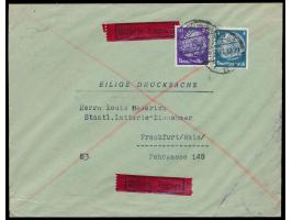 4 Pf. und 40 Pf. Hindenburg auf  Eilboten-Drucksache  mit Stempel Berlin SW 11 22.8.33 nach Frankfurt / Main, Ankunftstempel 