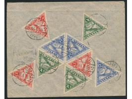 Luftpost-Einschreibbrief von Liepaja 19.5.28 nach Ungarn, rückseitig je drei Flugpostmarken zu 10, 15 und 25 S. (Gesamtfranka